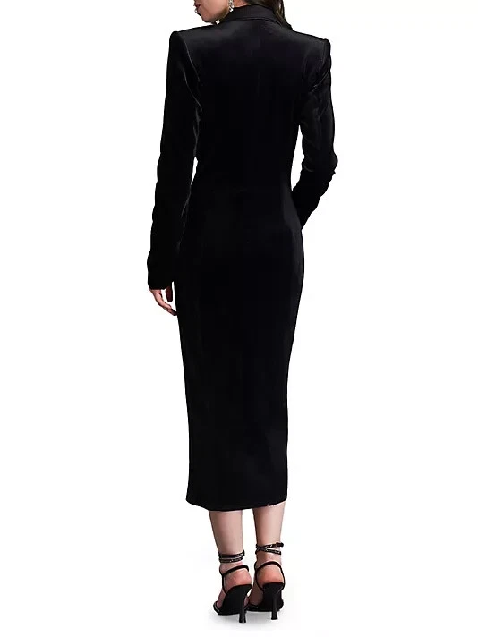 Nuevo con etiquetas Vestido midi de terciopelo Tadashi Shoji manga larga en negro talla XL #D7113 Foto 3 de 4