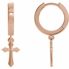 Cross Drop Earrings In 14K Rose Gold