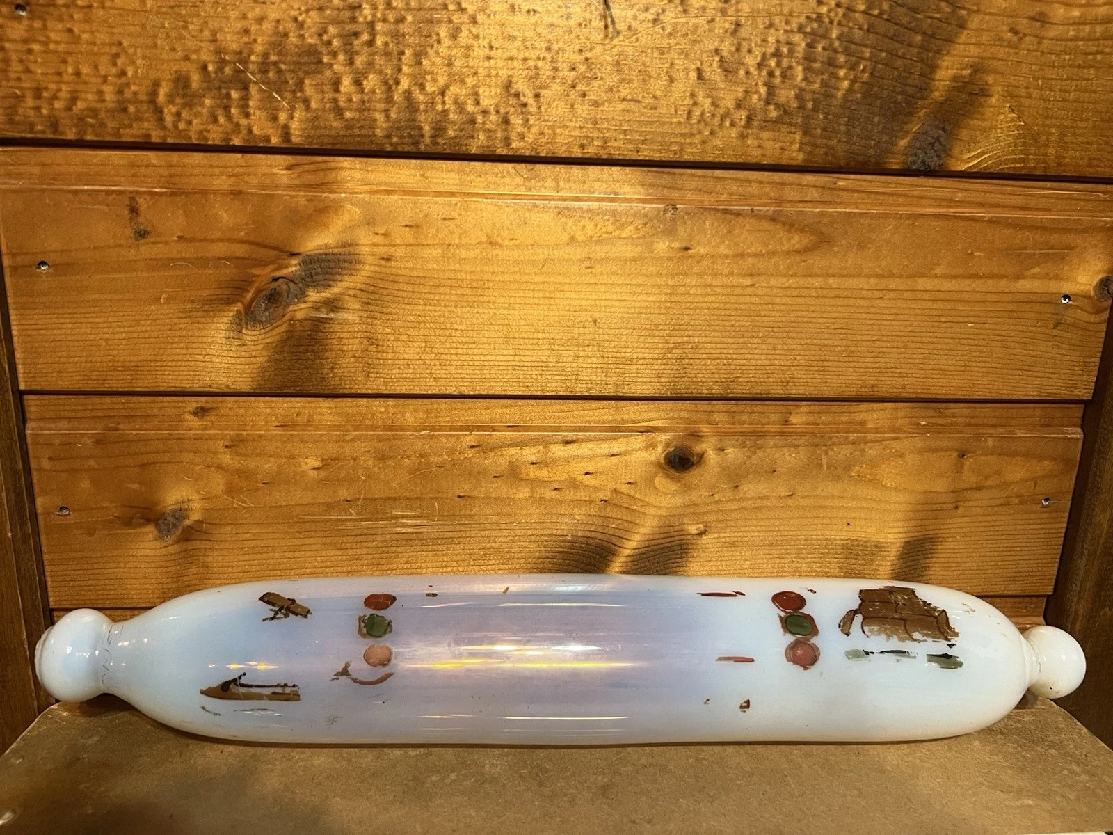 Primitive Farmhouse Kitchen Antique blown Opalescent Glass ROLLING PIN