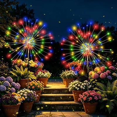 Solar Garden Lights Outdoor Decorative, 2Pack 120 LED Firework Lights Waterproof
