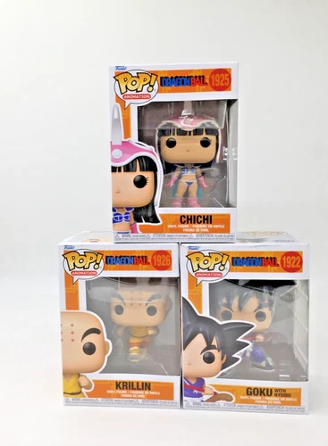 Funko Pop! Dragon Ball Krillin Chichi  Goku  Set of 3 W/ Protector Flaw