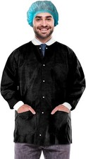 Disposable Lab Jackets, 30" Long Medium Pack of 10 Black Hip-Length Work Gowns