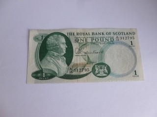 Rare Royal Bank Of Scotland One Pound note. 1967. Uncirculated