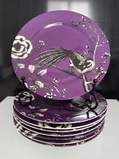 Portobello by Inspire Purple Bird Plates – Fine Bone China – 8.5” – Set of 8
