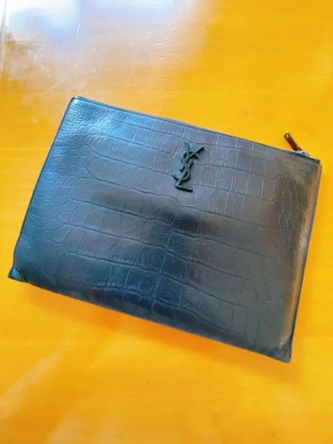 Yves Saint Laurent MONOGRAM Clutch Bag Second Bag Black Leather Women's