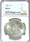 1887 $1 Morgan Silver One Dollar MS62 Philadelphia BU