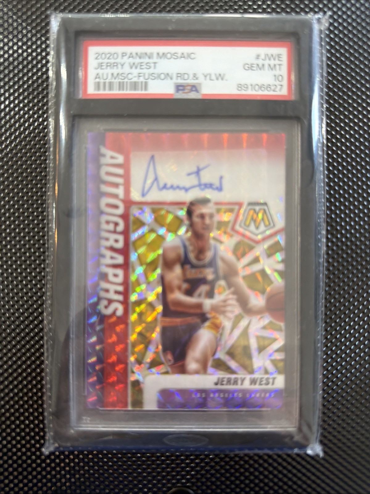 JERRY WEST 2020 Mosaic Autographs Fusion Red and Yellow RARE PSA 10 view 1