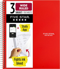 Spiral Notebook  Study App, 3 Subject, Wide Ruled Paper, 10-1/2" x 8", 150 Shee