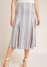 Maeve By Anthropologie Freya Striped Button Front Satin Midi Skirt In Multi US 2