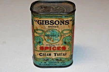 1930s Gibsons Cream Tartar Spice Tin J W Gibson Co Indianapolis, Indiana