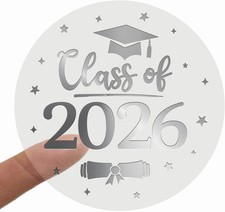 100 Pack Class of 2026 Graduation Stickers Clear Gold Foil Seals, Round
