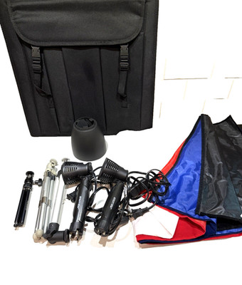 Photo Studio Light Box Kit Portable Folding.  2 Lights. 2 Tripods. Backdrops.