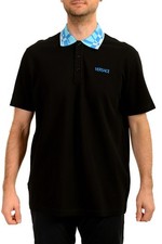 Versace Men's Black Blue Logo Embroidery Short Sleeve Polo Shirt US 2XL IT 56