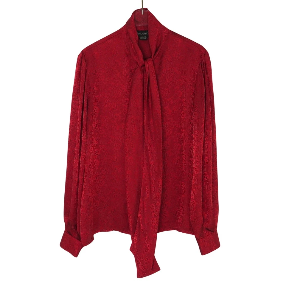 Blusa Breckenridge Años 80 De Colección Roja Floral Cuello Lazo Atado Botones 8 Foto 2 de 4