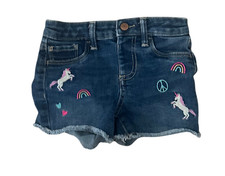 Jumping Beans Girls Denim Shorts Size 5 Unicorn Rainbow Embroidery