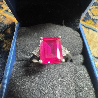 925 Sterling Silber Labor gezüchtet rosa Saphir Rubin Smaragdschliff Statement Größe 8