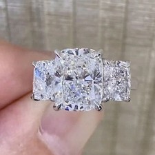 8CTW Radiant Cut VVS1 Moissanite Three Stone Engagement Ring White gold plated