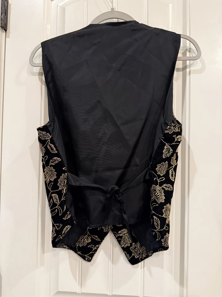 Rebecca Malone Womens Vest L Black Velvet Floral Gold Embroidered Vintage - Image 4 of 4