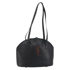 SAINT LAURENT Tote Bag Leather Black Gold Auth bs29495