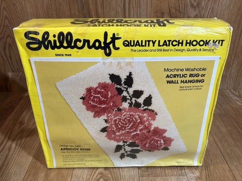VTG SHILLCRAFT Latch Hook Kit #1400 APRICOT ROSE Rug Wall Hanging Floral SEALED - Picture 2 of 15