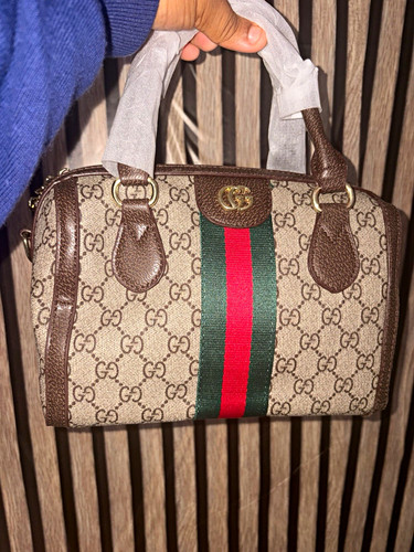 Gucci Ophidia GG Supreme Canvas/Leather Web Stripe Small Top Handle Satchel