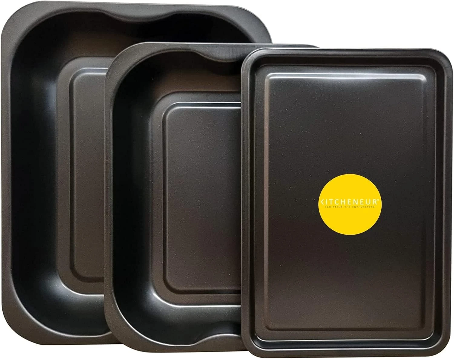 3 Pack Non Stick Oven Roasting Tray Set Large Medium Small Baking Pans