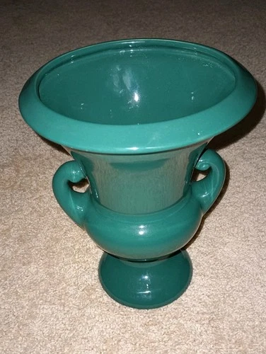 VTG Haeger Dark Green Trophy Vase Double Two Handled Pottery Urn