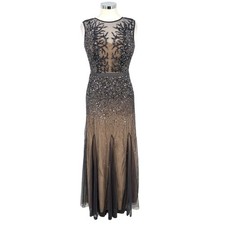 Adrianna Papell Illusion Gown Beaded Sequin Details Sleeveless Gray Nude Size 8