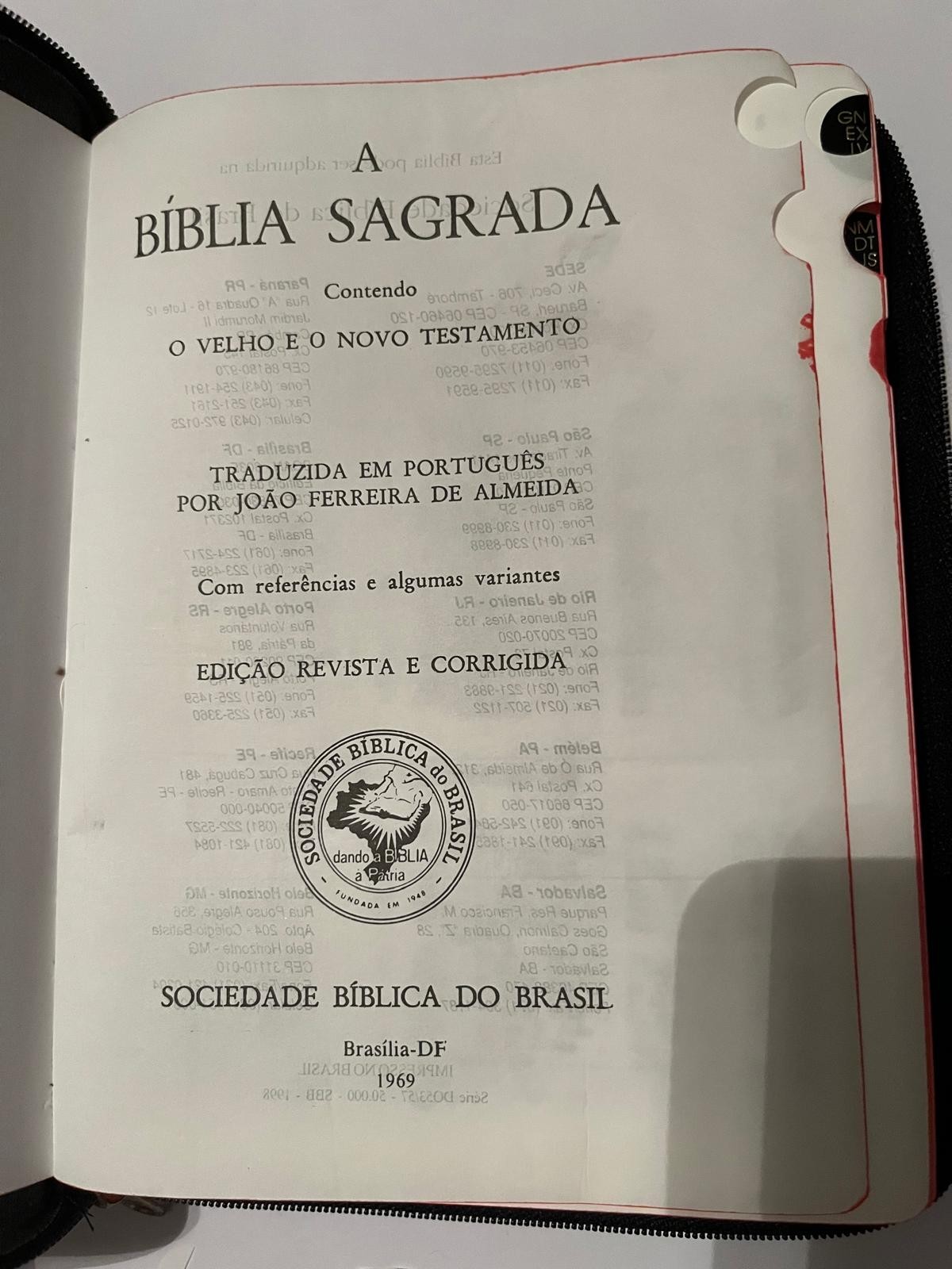 Biblia Sagrada Portuguese Bible 1969 -Zipper -Thumb Index | Almeida ARC