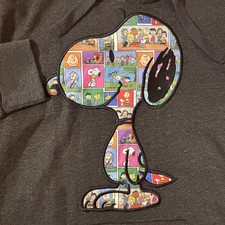 Peanuts Snoopy graphic hoodie w/ comic strip applique Small Unisex 2021 Gray
