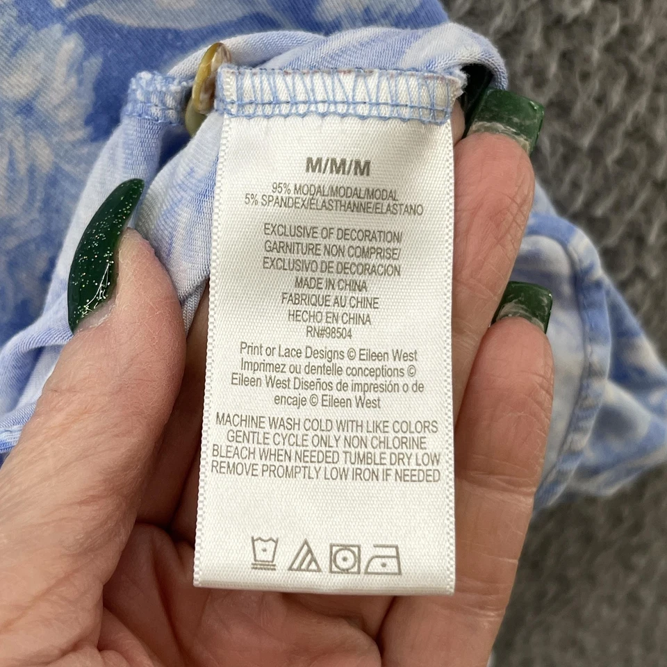 Camisón Eileen West para mujer azul medio floral encaje manga corta dormir Foto 4 de 4