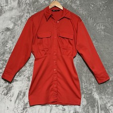 Zara Poplin Cargo Pocket Button Front Mini Dress Womens Sz XS Orange Red Preppy
