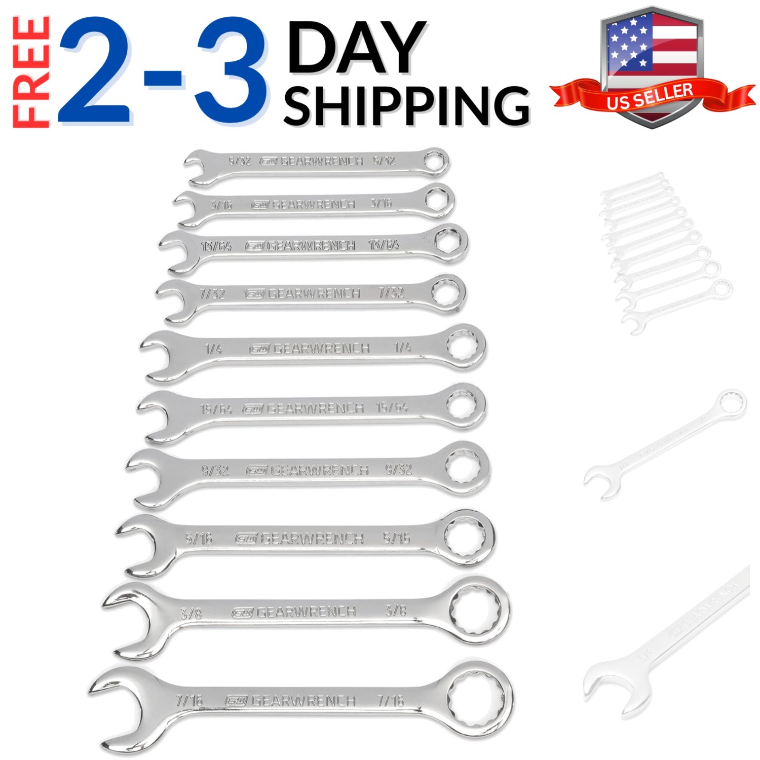 10 Piece SAE Midget Combination Wrench Set -