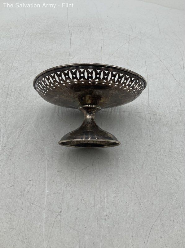 Sterling Silver Pierced Rim Monogrammed Serving Victorian Pedestal Dish