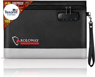 Fireproof Money Bag with Lock for Cash, 6400°F Fire Proof Document Bag (12.2 X 8