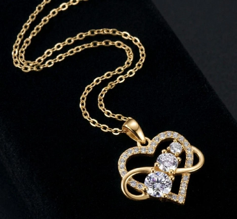 2crt Infinity Herz Moissanit Halskette 925 Sterling Silber Goldplattiert - Bild 2 von 4