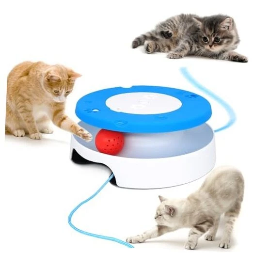 2-in-1 Automatic Cat Toy with Track & Jumping String – Interactive Blue