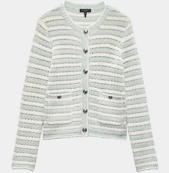 NEW Rag & Bone Jace Striped Cotton-Blend Cardigan Greenmult SIZE M/100%AUTHENTIC - Image 2 of 4