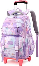 Rolling Backpack with Wheels Trolley Travel Bookbag for Girls Boys School Bag  