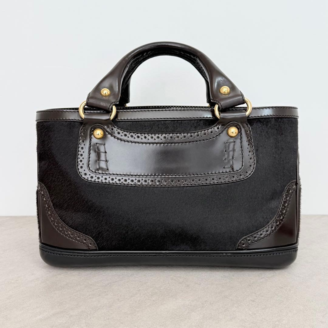 CELINE Calf Hair Boogie Bag Tote Bag Leather Dark Brown Tassel