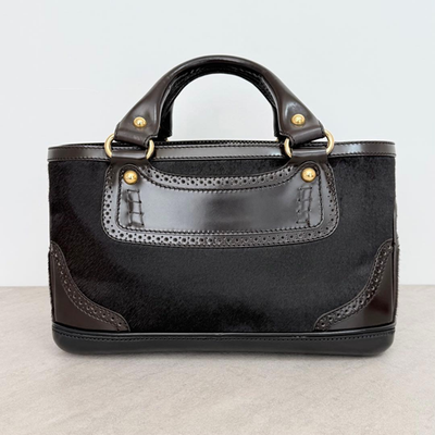 CELINE Calf Hair Boogie Bag Tote Bag Leather Dark Brown Tassel 