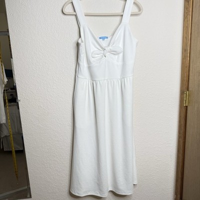 Draper James RSVP White Midi Dress Size Large Bow Detail Pockets Elegant