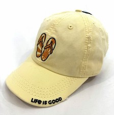 NWT Life Is Good Yellow Embroidered Beach Sandals Flip Flops Sun Hat