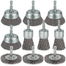 10Pc Wire Brush for Drill, Coarse Carbon Steel Crimping Wire Wheel Brush, 1/4 In