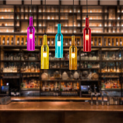 5 Wine Bottle Pendant Light Industrial Bar Hanging Lamp Fixtures Cafe Fixture