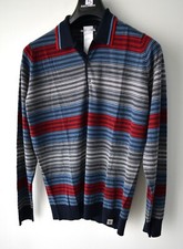 Image of John Smedley Striped Merino Wool Long Sleeve Polo Shirt Size Medium M £285