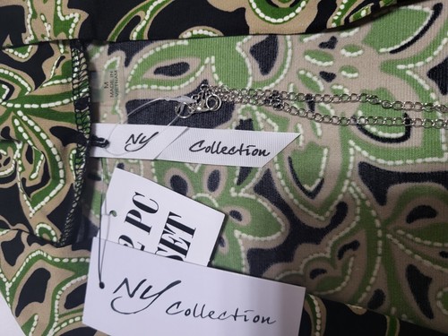 NY Collection Women Green And Black Paisley 3/4 Sleeve Two-Fer Blouse Top Chain - Picture 5 of 7
