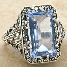 DECO ANTIQUE STYLE 925 STERLING SILVER 6 CARAT SKY BLUE SIM TOPAZ RING   524X