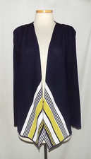 Misook Woman Jacket Draped Open Front Navy Ribbed Knit w/Striped Trim Detail 1X