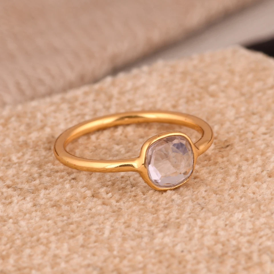Anillo de compromiso de oro puro de 14k con piedra de nacimiento de amatista rosa regalo para ella Foto 4 de 4